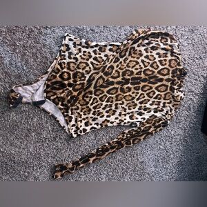 Leopard print long sleeve bodysuit
